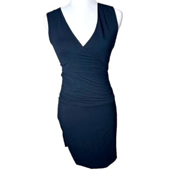 TART Black Knit Wrap Front Ruched Body Con Mini Dress Size XS - Picture 1 of 12